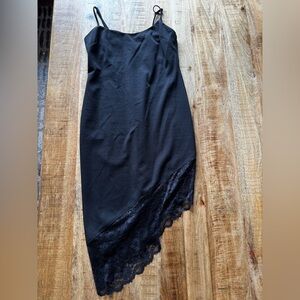Next Up Black mini tank Dress with Lace assymetric hem NEW NWT